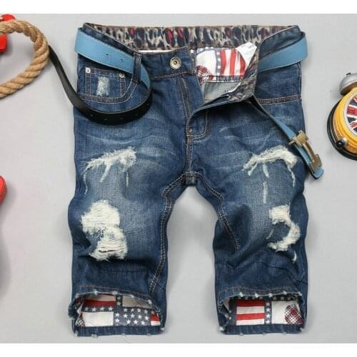 Pantalon Hombre Ripped Denim Short Knee Length Men Jeans Straight Pants Men Jeans Summer Casual Shorts Men