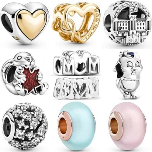 Domed Golden Heart Matte Buckingham Palace Blue Pink Murano Glass Charm 925 Sterling Silver Bead Fit Fashion Bracelet Jewelry