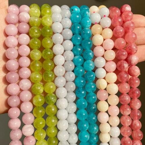 Natural Stone Beads Round Smooth Morganite Amazonite Aquamarine Opal Loose Beads for Jewelry Making DIY Necklace Bracelet 15