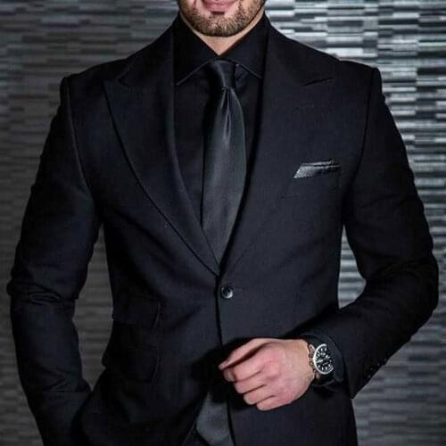 Black Business Men Suits for Wedding Groom Tuxedo Terno Masculino 2Piece Custom Made Groomsman Outfit Slim Custume Homme Mariage