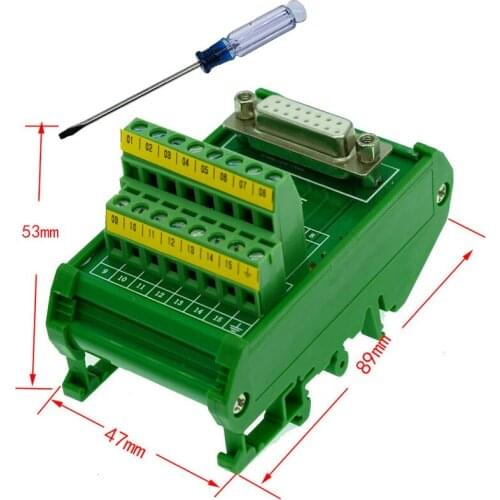 DB15 D-Sub DIN Rail Mount Interface Module , DB15 female Breakout Board DB15 female to terminal block splitter