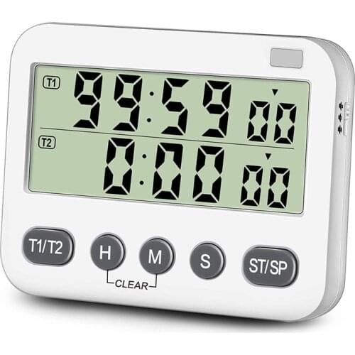 Dual Timer with 3-Level Adjustable Alarm Volume&ON/OFF Switch Digital Kitchen Count Down/Up Stopwatch Timer for Cooking