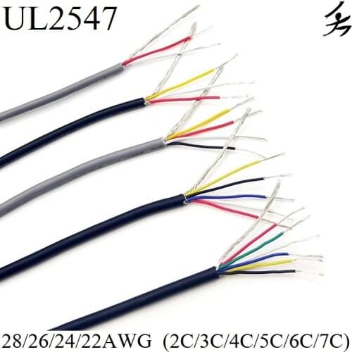 1M Shielded Wire Signal Cable 28AWG 26AWG 24AWG 22AWG Copper Cable 2 3 4 5 6 7 Core Channel Audio Headphone Control Wire UL2547