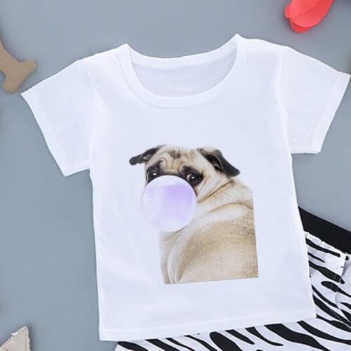 New Listing Fashion Girl T Shirt Children Dog Cat Panda Blowing Bubbles Prank Pattern O-neck Boys Tshirt Kids Shirt Short Sleeve