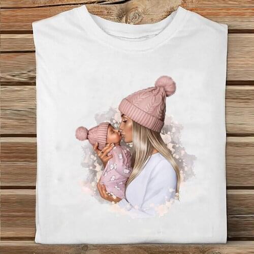 Women Short Sleeve Baby Cartoon Mama Mom Mother Cute Fashion Clothes Print Tshirt Female Tee Top Ladies Graphic T-shirt