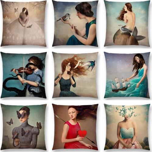Hot Sale Elegant Lady Cute Girl Magic Flowers Imagine Fantasy Oil Painting Dreamy Fable Fate Fairy Tale Cushion Sofa Pillow