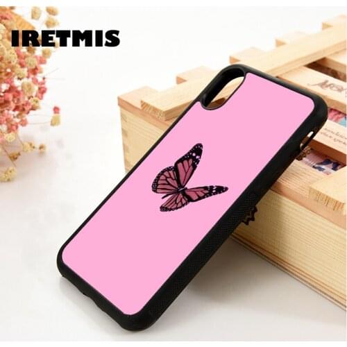 Iretmis 5 5S SE 6 6S TPU Silicone Rubber phone case cover for iPhone 7 8 plus X Xs 11 Pro Max XR Butterfly Pink simple