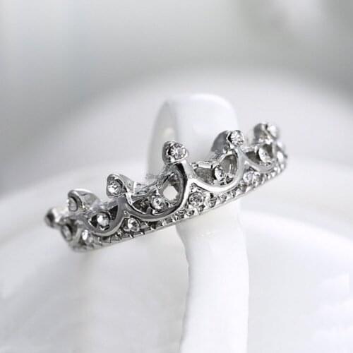 Ring Classic Rhinestone Crown Ring Princess Ring Engagement Wedding New US Size 6 7 8 9 10 1Pc Silver Color