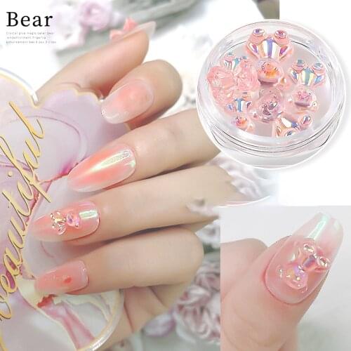 1Box Aurora Kawaii Little Bear Nail Art Accessorie Resin 3D Fashion Design DIY Fingernail Manicure Decoration Tool Drop Shipping