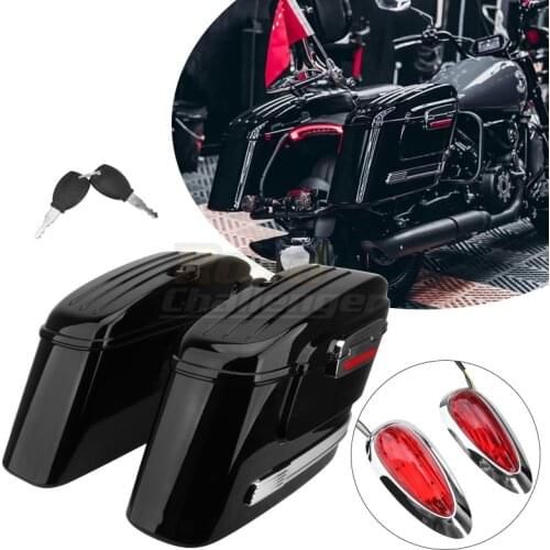Motorcycle Luggage Side Box Hard w/LED Light Universal For Harley For Honda For Yamaha For Suzuki