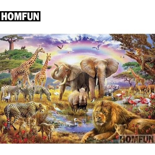 HOMFUN Full Square/Round Drill 5D DIY Diamond Painting "Animal Family" Embroidery Cross Stitch 5D Home Decor Gift A03897