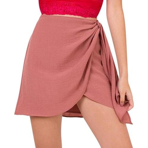 New Womens Summer Tie Up Beach Short Skirts Vintage Asymmetrical Halter High Waist Skirts Wrap Skirts Hot Sale