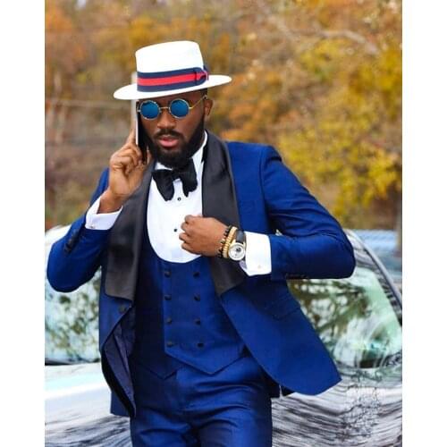 2020 Custom Men Dress Business Suit Costume Slim fit Casual Design Royal Blue Prom Suits Groom Tuxedos For Men Wedding Suit