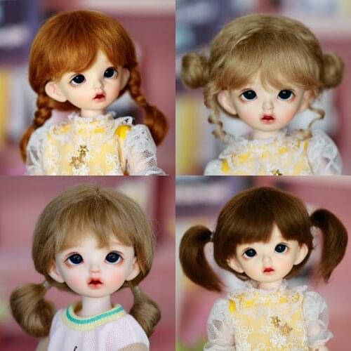New 1/6 Bjd SD Doll Wig joint doll hair Brown Golden cute soft mohair double ponytail twist curls Wig For BJD doll Hair Wig