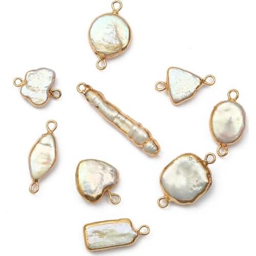 1pc Natural Freshwater Pearl Charms Double Hole Connector Pendants for Bracelet Necklace Jewelry Making DIY Earrings Findings