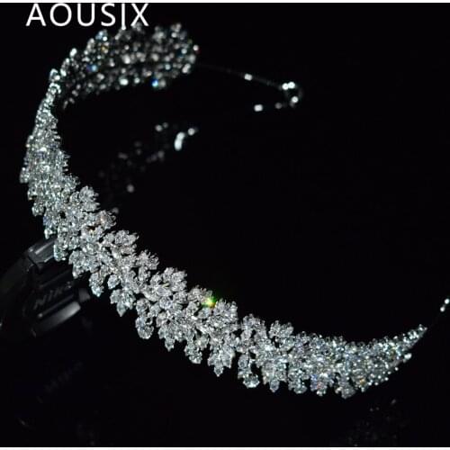 Luxury Cubic Zirconia Headbands Silver Color Bridal Crowns Elegant Headwear Prom Hair Wear Wedding Hair Accessories Party Jewelr