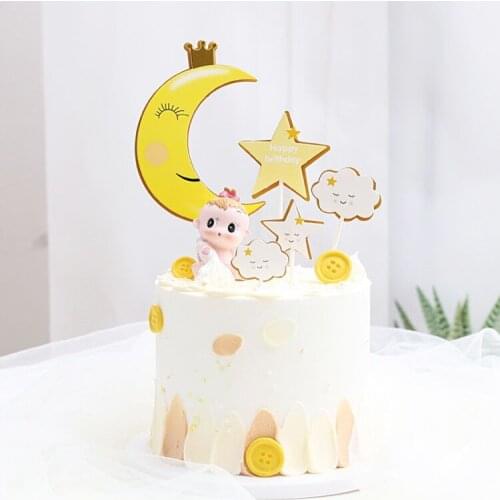 Sweet Dream King Crown Moon Star Cloud Happy Birthday Cake Topper Childs Favor Party Supplies Candy Bar Dessert Decoration