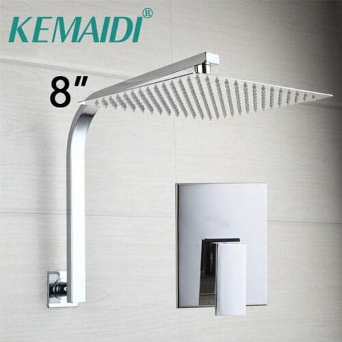 KEMAIDI Ultra-thin Panel Brass Rainfall Waterfall Shower Head Rain Wall Mounted Bathtua Shower Faucets Shower Chrome Mixer Taps