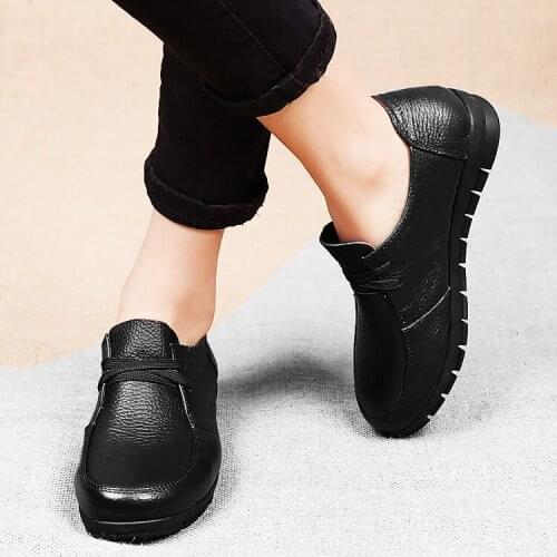 LIHUAMAO Genuine Leather shoes women flats casual sneaker oxfords lace up comfortable skid resistance driving shoes work party