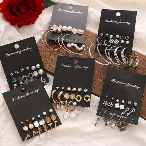 FNIO Vintage Earrings For Women Boho Geometric Metal Drop Earring 2021 Pearl Dangle Earrings Set Fashion Jewelry