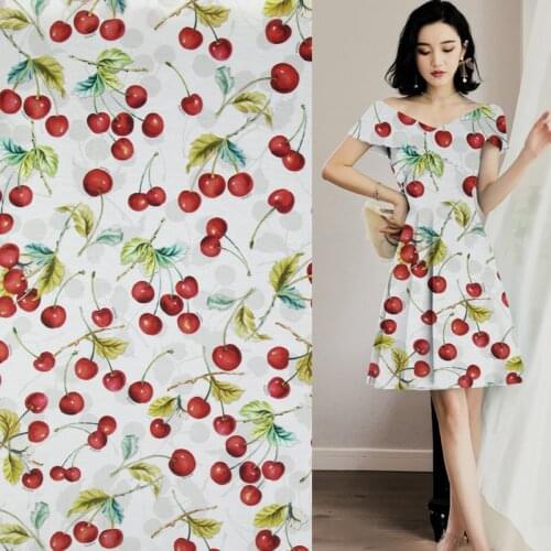 Cherry print fruit design silk blended cotton fabric 13momme 140cm width,SCT442
