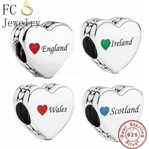 FC Jewelry Fit Original Charm Bracelet 925 Sterling Silver England Iceland Wales Scotland Bead For Making Women Berloque 2021