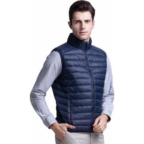 Winter Vest Men Waistcoat Ultra Light Thin Down Jacket Winter Vest Warm Outwear Solid Vests Male 90% Duck Down Sleeveless Jacket