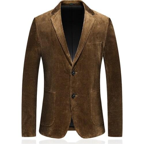 Winter Blazer Hombre 2021 Casual Warm Thick Corduroy Suit Jacket Khaki Two-Buttons Wedding Marriage Men Blazer Slim Fit Costume
