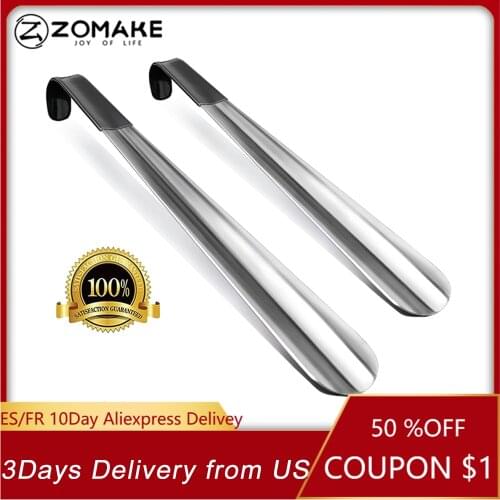 🔥🔥Zomake 2pcs Long Handled Shoe Horn Leather Shoehorn Metal Long No Bending Shoe Spoon Home Tools For Pregnant Backache Eldery