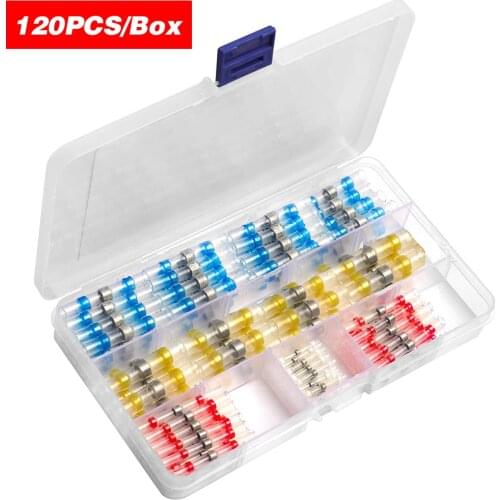 120PCS/Box Heat Shrink Tube Waterproof Solder Seal Sleeve Wire Heat Shrink Connectors Shrinkage Tubing Butt Terminal Connector
