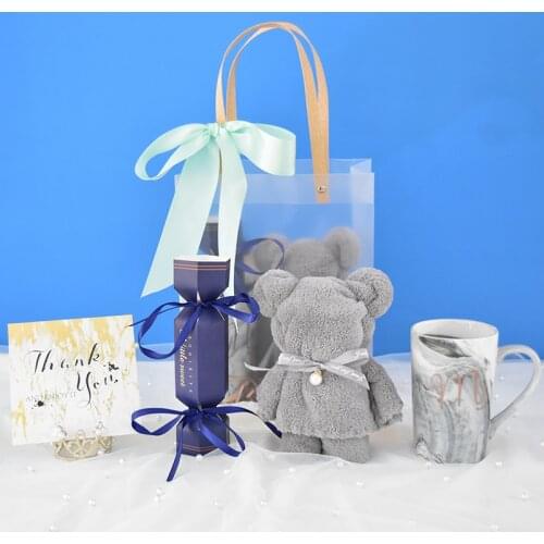 2Set Return Gift Brides Souvenir Wedding Engagement Girlfriends Cup Groomsmen Towel Transparent Lipgloss Packaging Bags