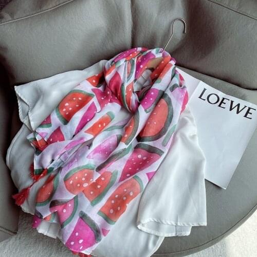 2021 New Cotton Ombre Watermelon Print Tassel Scarves Shawls Long Beautiful Fruit Head Muffler Wrap Hijab Free Shipping