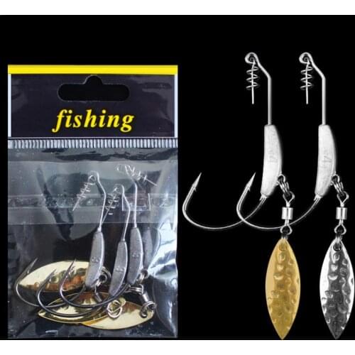3pcs/lot Fishing Crank Hook With The Lead Metal Spoon Sequins Add Weight Lead Lures Crank Hook Soft Bait Soft Worm Hooks