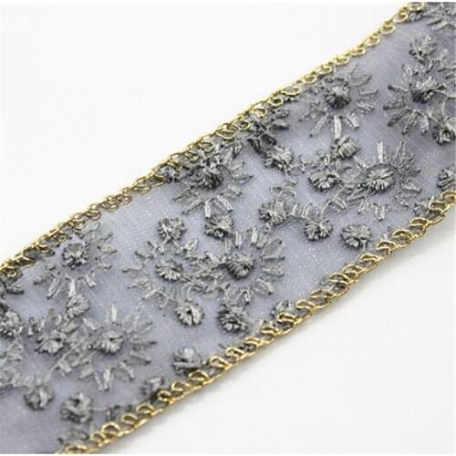 5 Yards/Lot 40mm High Quality Chiffon Mesh 1-1/2'' Embroidered Ribbon Fabric Webbing DIY Hair Bow Lace Flower Accessory Material