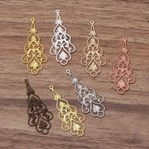 50 Pcs 18*41 mm Metal Copper 7 Colors Filigree Wrap Flower Charms Headwear Hair Accessories DIY Jewelry Making