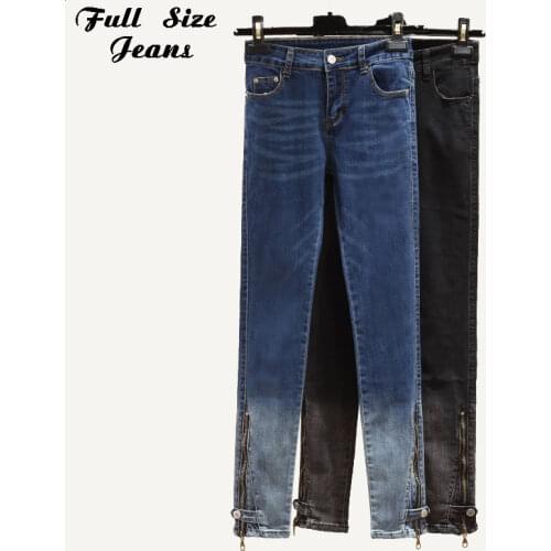 Spring Plus Size Zip Side Hem Gradient Color Pencil Jeans 4Xl Low Waist Side Zipper Stretch Skinny Long Jeans Sexy Denim Pants