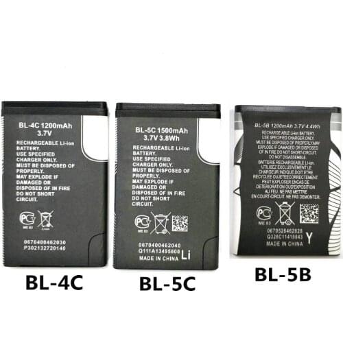 2 X Phone Battery BL-4C BL-5C BL-5B For Nokia 6100 6300 6260 6136S 2630 5070 C2-01 Lithium BL 4C BL 5C BL5C 1500mAh Batteries