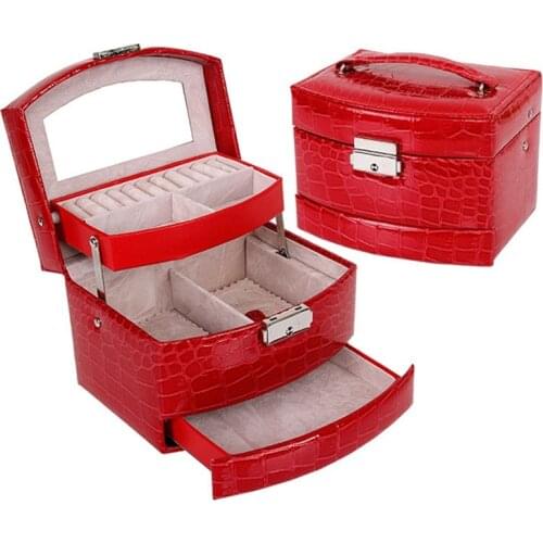 Automatic Leather Jewelry Box Three-layer Storage Box For Women Earring Ring Cosmetic Organizer Casket For Decorations