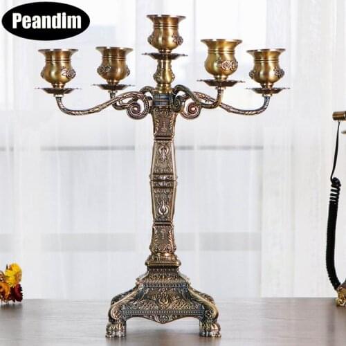 PEANDIM Bronze Candle Holders Luxury 5 Arms Wedding Candlestick Party Home Decorations Candelabra For Table Centerpieces