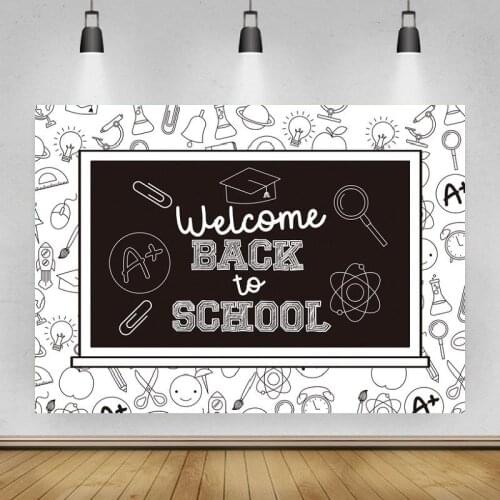 Black White Blackboard Welcome Back To School Portrait Photography Background Vinyl Backdrop Painting Photocall Studio Props