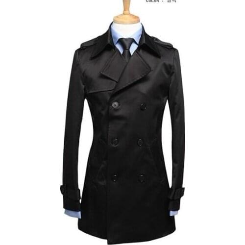 Black mens trench coats belt slim fashion casual casaco masculino short trench coat men overcoat jaqueta masculina plus size