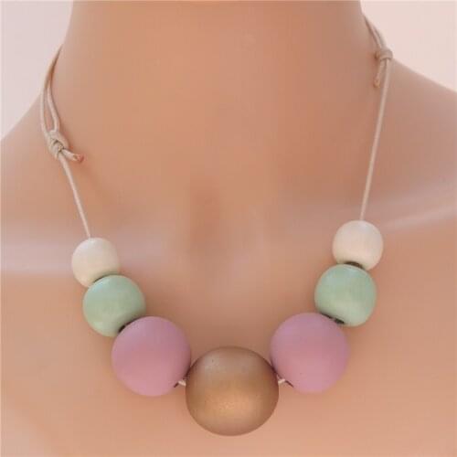 1pc Colorful Wooden Necklace Nature Wood Ball Wrap Rope Chain Bohemian Style Choker Statement Jewellry