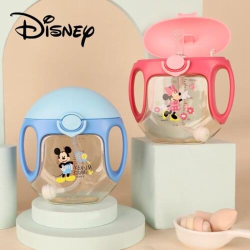 Kids Cups Disney Mickey Mouse Cute Water Bottle Cartoon Sippy Cups Baby Drinking Bottle Girls Cup with Straw 360 Sippy Cup