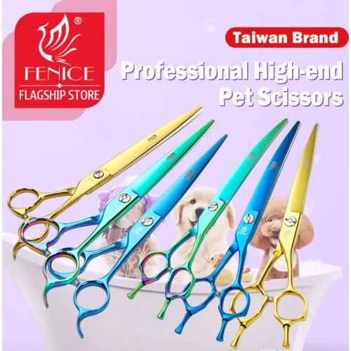Fenice 7/7.5 Inch Colorful Dog Scissors Pet Grooming Scissors Cutting Shears Curved Makas Tijeras