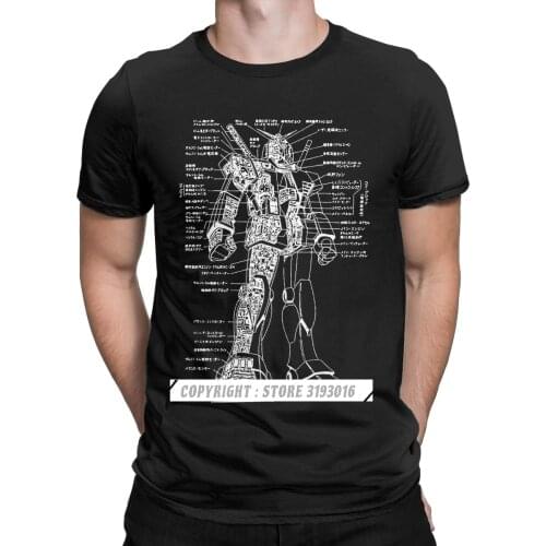 Men Gundam Schematic Tee Shirt Anime Mech Robot Manga Mecha Japan Harajuku Gunpla Cotton Big Size T-Shirts