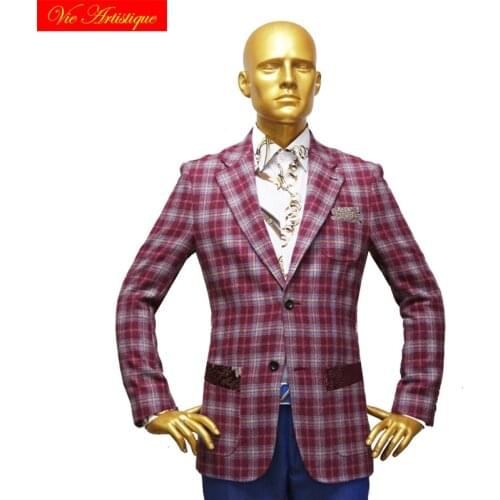 Custom tailor made Mens bespoke suits business formal wedding ware 1 pieces Jacket coat pant wine plaid fine heavy tweed wool