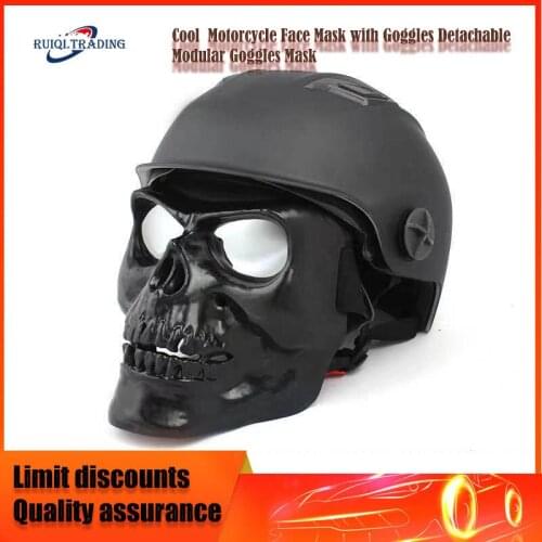 Cool Motorcycle Face Mask with Goggles Detachable Modular Goggles Mask for Vintage Open Face Motorcycle Helmet Moto