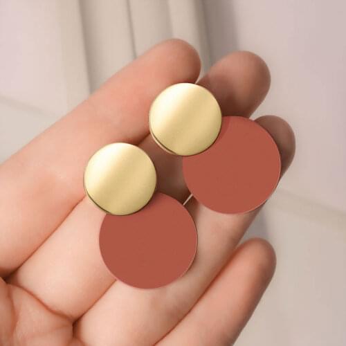 Korean Statement Brown Round Drop Earrings for Women Vintage Geometeic Gold Sequin Hanging Dangle Earrings 2020 Fashion Jewelry