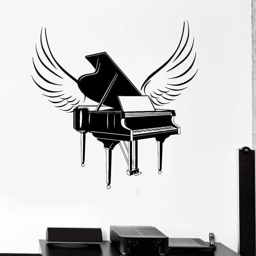 Creative Piano Wall Decal Wings Musical Instrument Melody Vinyl Window Stickers Music Studio Classroom Interior Decor Mural Z809