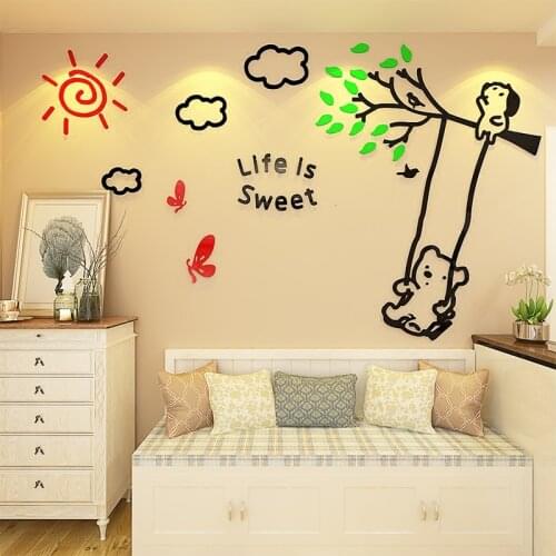 Bear Swing 3D Three-dimensional Arylic Crystal Wall Stickers Living Room Kids Room Kindergarten Decoration DIY Cartoon Sticker